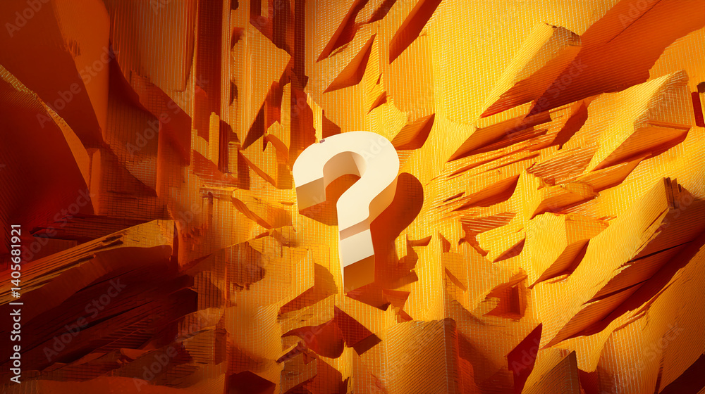 Aufkleber White question mark on orange textured background, creating abstract scene symbolizing uncertainty or inquiry, suitable for concept art or graphic design