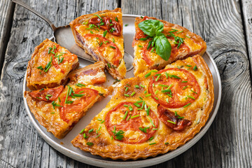 Freshly baked Italian Tomato Cheese Pie, top view