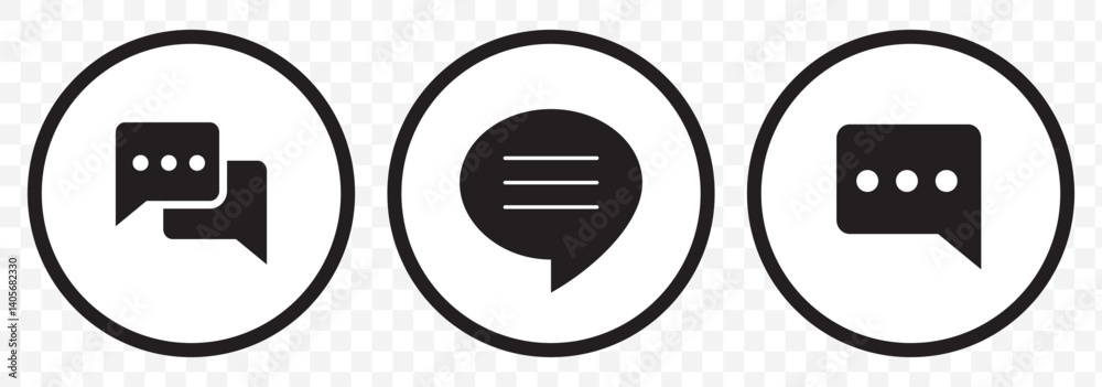 Poster chat box with black lines representing message or conversation icon design on transparent background