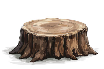 Tree Stump/ Illustration of a cartoon big tree stump with roots and some blades of grass
