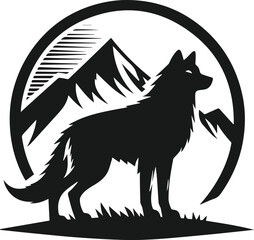 Mountain with wolf vector
