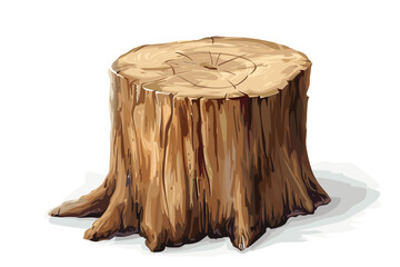 Tree Stump/ Illustration of a cartoon big tree stump with roots and some blades of grass