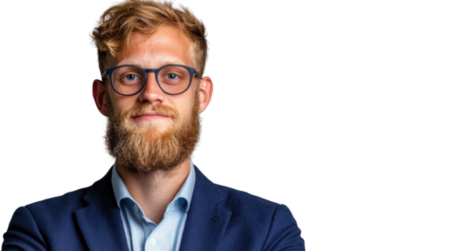 Stylish bearded man with glasses, closeup portrait