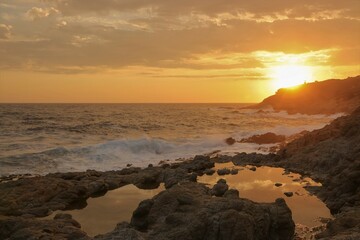 Waves at the rocky coast of the greek island of Ikaria.