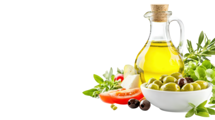 Mediterranean delight, fresh olives and olive oil capturing the essence of flavor