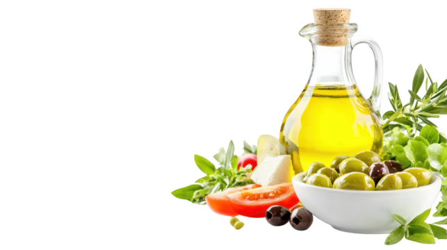 Mediterranean delight, fresh olives and olive oil capturing the essence of flavor - Powered by Adobe