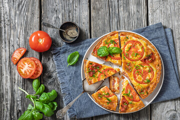 Freshly baked Italian Tomato Cheese Pie, top view