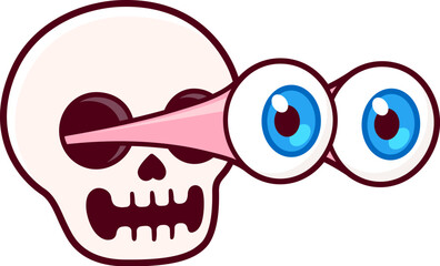 Finny cartoon skull with eyeballs popping out. Comic style surprise reaction. Isolated vector clipart illustration.