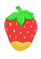 Colorful cartoon strawberry with leafy top on white background