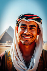 Smiling Young Man at the Pyramids in Egypt