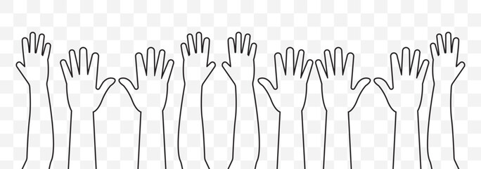 series of silhouetted hands raised high in unison icon vector illustration. hands silhouettes, Raised hands vector silhouettes, Set of hand silhouette icon logo template vector. EPS 10.