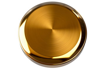 A shiny gold circle with a metallic texture and reflections, set against a transparent background