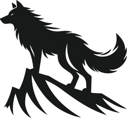 Mountain with wolf vector