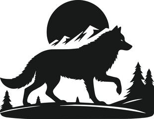 Mountain with wolf vector