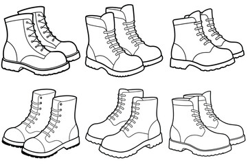 Work boots outline vector illustration isolated on white background.