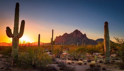 Saguaro and Superstition Mountain at Sunset