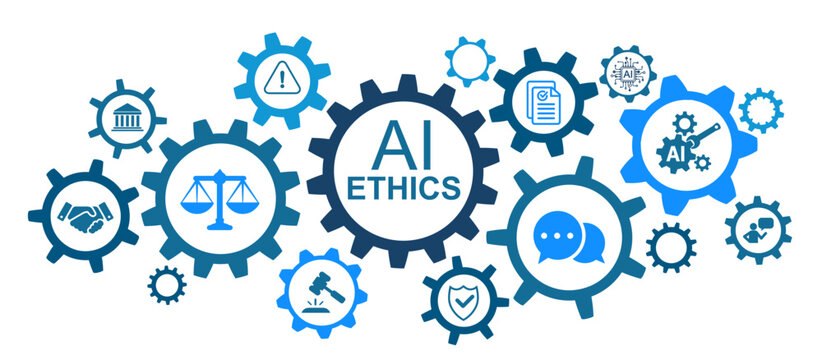 AI Ethics, artificial Intelligence governance fair approach to the use and introduction of artificial intelligence, importance of responsible AI usage, ethical side and balance - vector