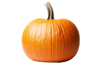 An orange pumpkin with a curved stem, isolated on transparent background, showcasing its smooth skin and subtle ridges