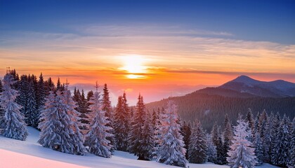 Fototapeta premium Colorful winter sunrise in the mountains