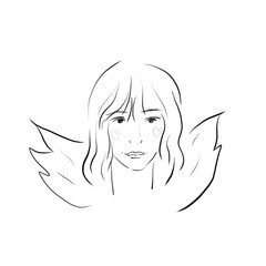 Contour drawing, beautiful image of a young angel with wings. suitable for logo design and tattoo images.