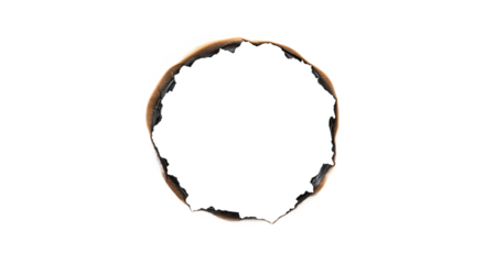 Round Burnt Paper Hole Isolated PNG - Singed Edges Burn Marks Tear Detail Grunge Graphic Element