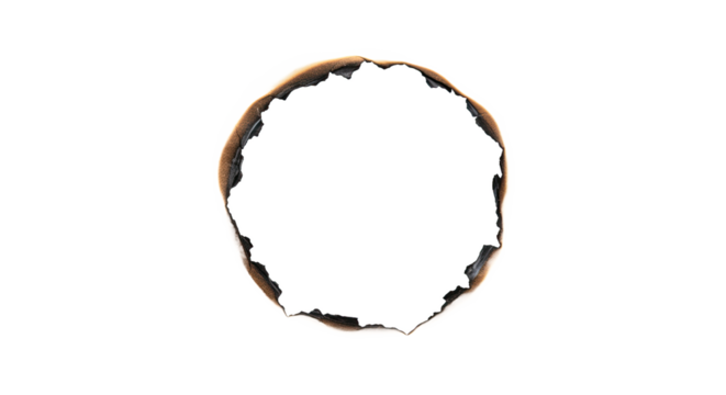 Round Burnt Paper Hole Isolated PNG - Singed Edges Burn Marks Tear Detail Grunge Graphic Element