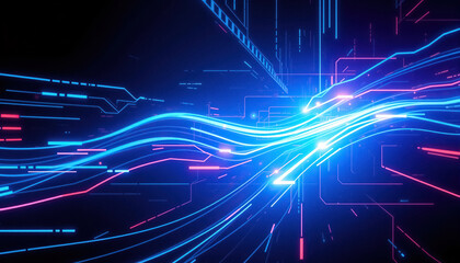 Fototapeta premium Abstract technology background with glowing neon lights and digital lines futuristic vibe