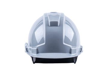 Fototapeta premium Frontal view of a pristine hardhat, gray shell, against a seamless transparent background, showcasing its form and safety aspects