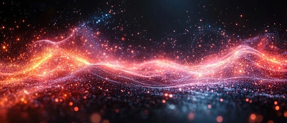 Obraz premium Abstract fiery wave background with glowing particles and dark backdrop for a dynamic and ethereal look