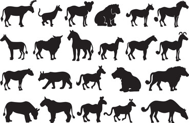 Animal Silhouette Vector Set of Popular Wildlife and Pets, Black Flat Animal Icons – Clean Minimalist Style, Perfect for Logos, Posters, Stickers, and Educational Use vector clipart.
