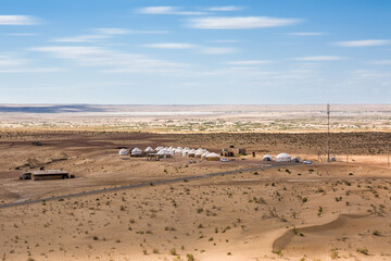 Yurt camp in the desert in Uzbekistan