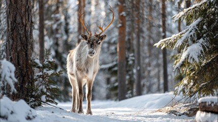 Generic Reindeer Standing View Forest Snowy 9it2h2h