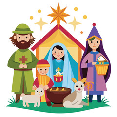 Christmas nativity scene clipart on white background 