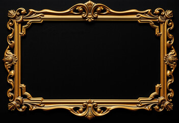 Elegant golden frame with ornate isolated against plain dark background