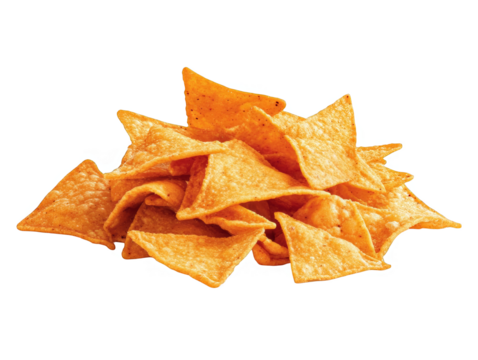Isolated Pile of Crispy Golden Triangle Chips Snack Food on Transparent Background