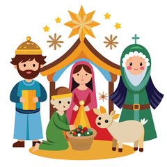 Christmas nativity scene clipart on white background 