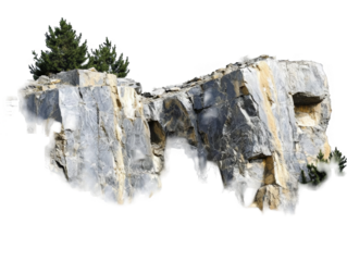 Isolated Realistic Photo of a Cliff Section with Green Pine Vegetation
