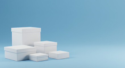 Serene Minimalist 3D Render: White Boxes on Blue AI Generated