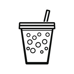 Black Line Art of Boba Drink with Circles and Straw on Transparent Background