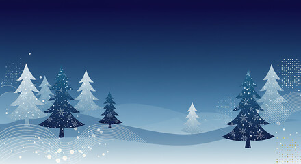 Fototapeta premium Serene Winter Night: Blue Hues & Snowy Pines AI Generated