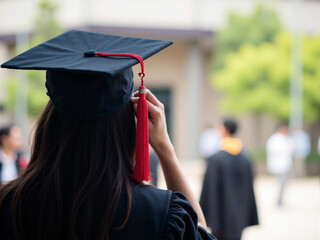 Happy Young University Student in Graduation Cap and Gown Celebrating Achievement