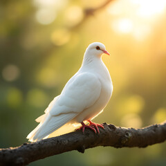 "Peaceful White Dove Resting on a Tree Branch | Symbol of Serenity and Hope"