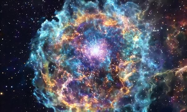 Epic supernova burst with shock waves of colorful gas and stardust filling deep space