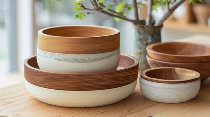 Stacked wooden food containers interior setting