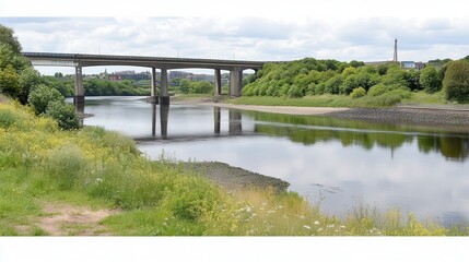 Fototapeta premium River bridge landscape, summer day, city skyline