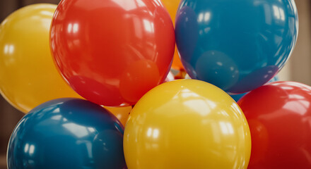 Joyful Balloons: Red, Yellow, Blue Celebration AI Generated