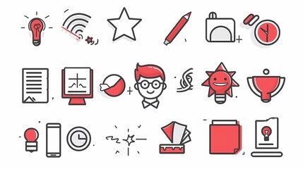 Set of icons for business website design,  red and white colors, simple lines, simple shapes, vector style, clip art for graphic design elements on a website,  White background, Generative AI 