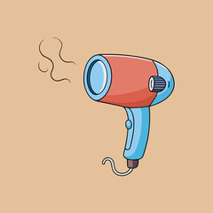 Flat Design Hair Dryer with Visible Steam Drawing

