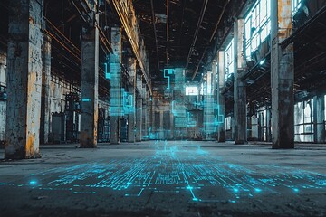 Digital Overlay Abandoned Factory Interior