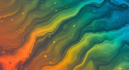 Liquid Dreamscape: Teal, Gold, and Amber Abstract Art AI Generated